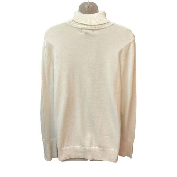Joseph A Sweater Pullover Turtleneck Tan Ivory Button Cuff Bling Women Large - Picture 2 of 9